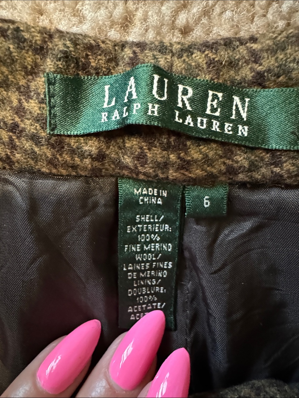 Ralph Lauren Olive Houndstooth Dress Pants - Picture 2 of 3